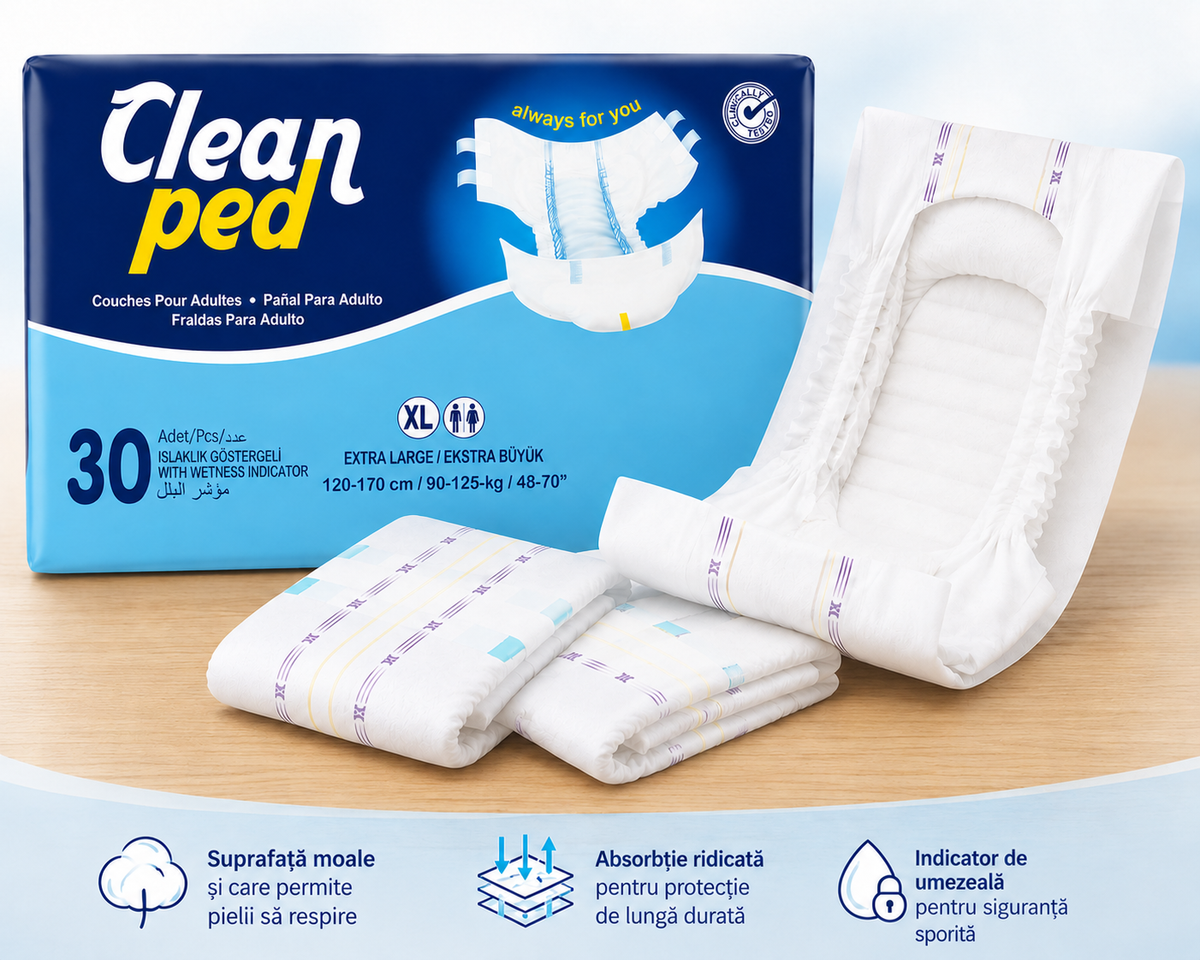 Scutece Adulți CLEANPED® XL, Talie 120–170 cm, Absorbție Ridicată, 30 buc