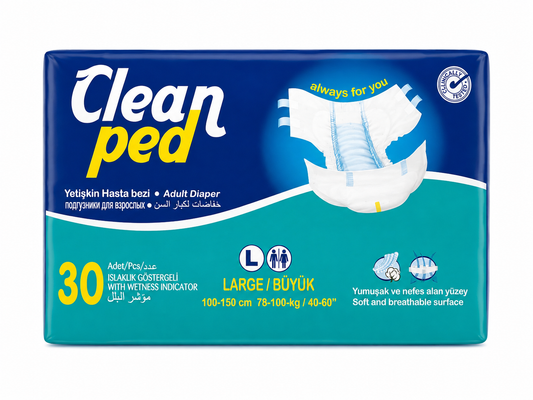Scutece Adulți CLEANPED® L, Talie 100–150 cm, Absorbție Ridicată, 30 buc