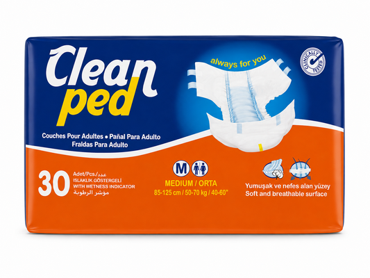 Scutece Adulți CLEANPED® M, Talie 85–125 cm, Absorbție Ridicată, 30 buc