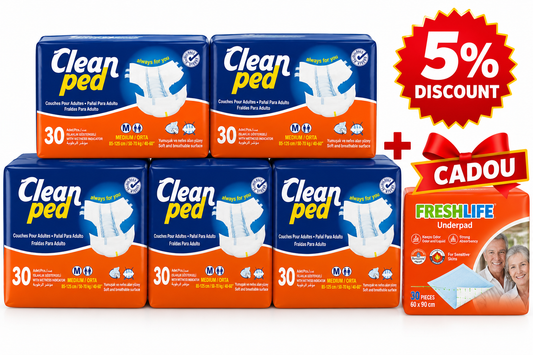Scutece Adulți CLEANPED® M, Talie 85–125 cm, Absorbție Ridicată, 150 buc (5×30) + Aleze Cadou